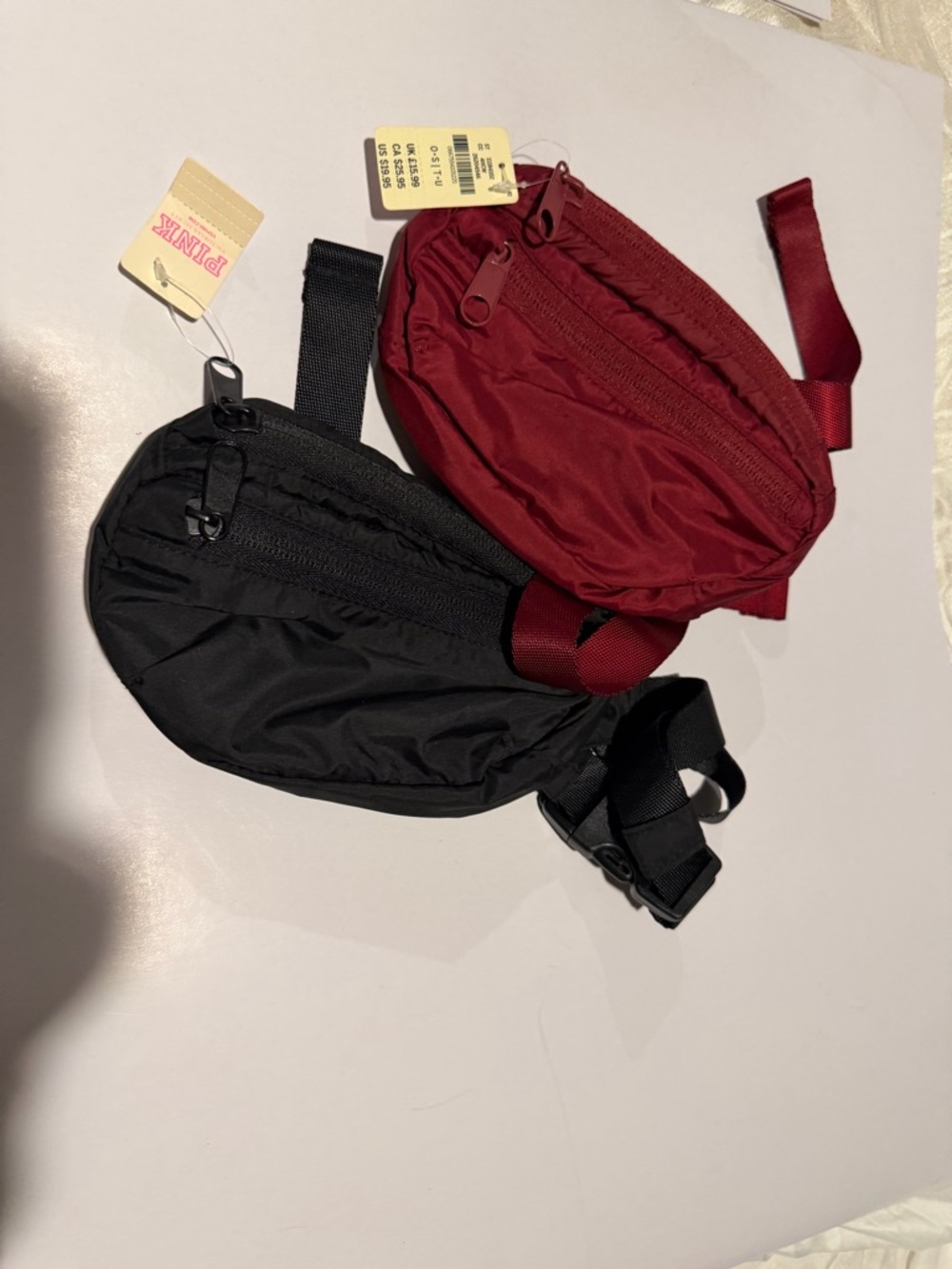 PINK Victoria's Secret Black and Wine Red Nylon Waist Bags (Set of 2)